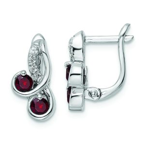 SS Rhod-plate .68t.w. Garnet/White Topaz Swirl Hinged Earring