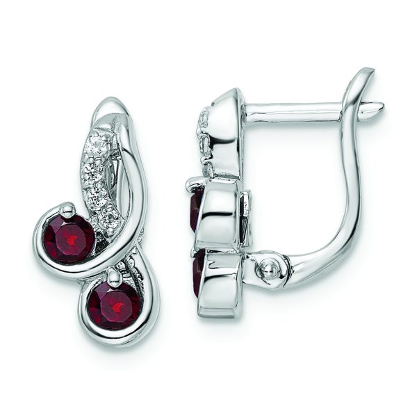 SS Rhod-plate .68t.w. Garnet/White Topaz Swirl Hinged Earring