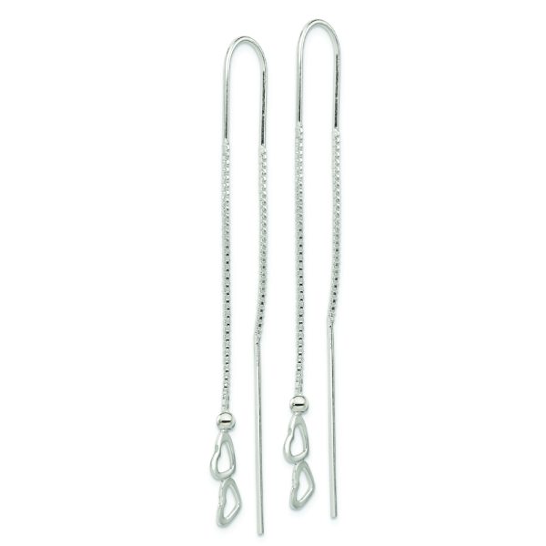 Sterling Silver Polished Double Heart Threader Earrings - Image 2