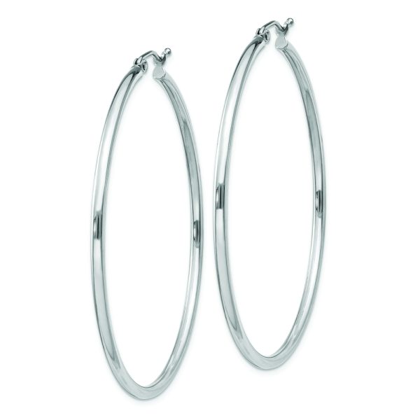 Sterling Silver Rhodium-plated 2mm Round Hoop Earrings - Image 2