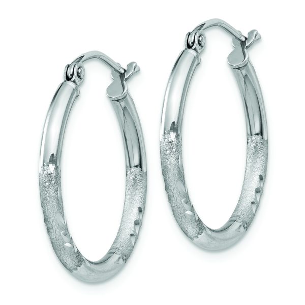 Sterling Silver Rhodium-plated 2mm Polished/Satin Diamond-cut Hoop Earrings - Image 2