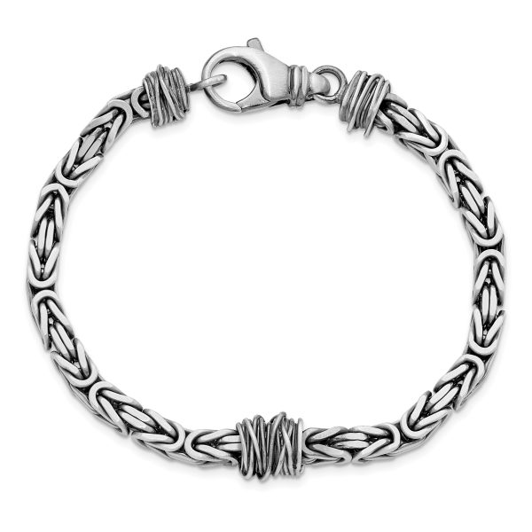 Sterling Silver Mens Antiqued Brushed Square Byzantine Bracelet - Image 3