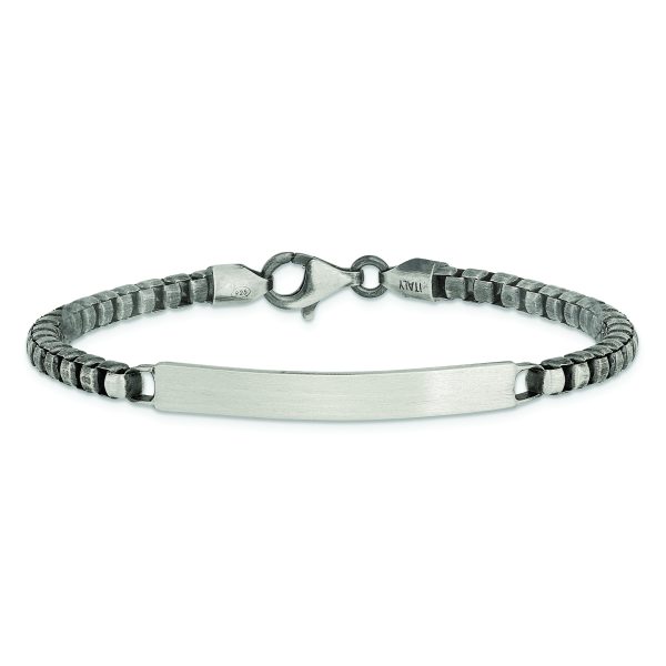 Sterling Silver Antiqued Brushed ID Box Bracelet - Image 3