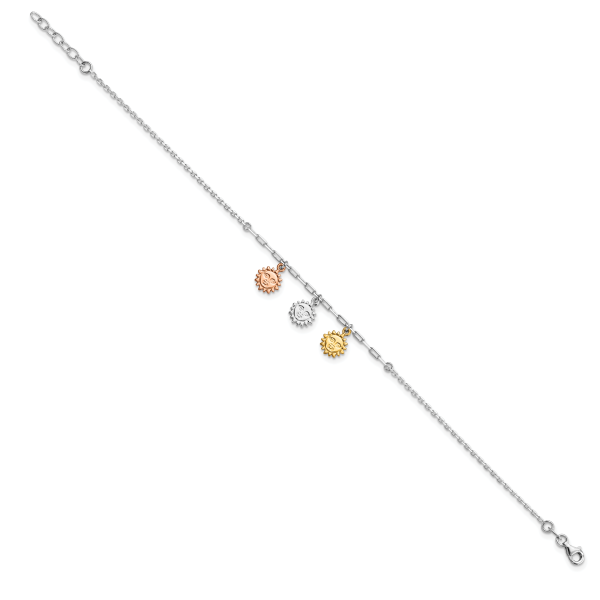 Sterling Silver Rose-tone and Gold-tone Suns 9in Plus 1in Ext. Anklet - Image 2