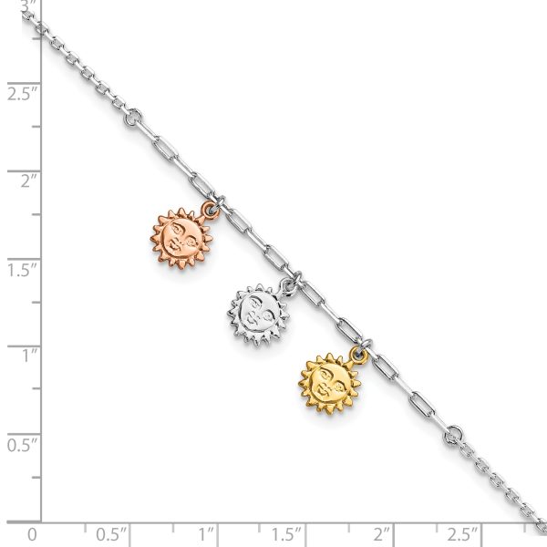 Sterling Silver Rose-tone and Gold-tone Suns 9in Plus 1in Ext. Anklet - Image 3