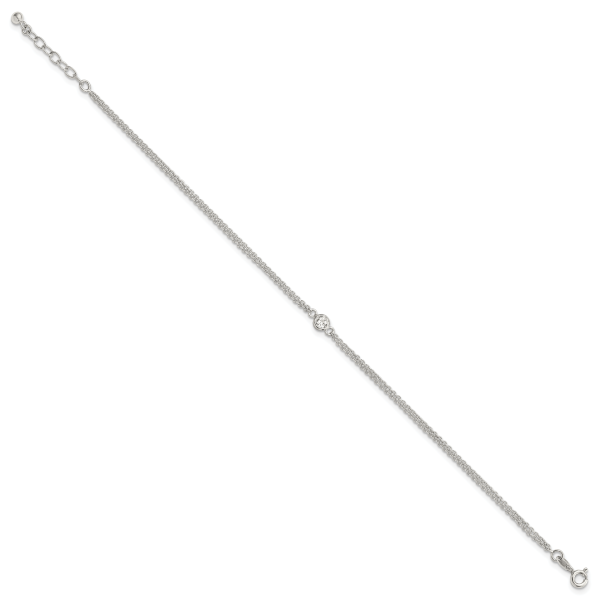 Sterling Silver Bezel CZ 2-Strand 9in Plus 1 in Ext. Anklet - Image 2