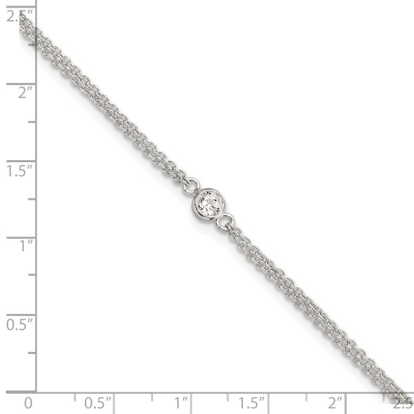 Sterling Silver Bezel CZ 2-Strand 9in Plus 1 in Ext. Anklet - Image 3