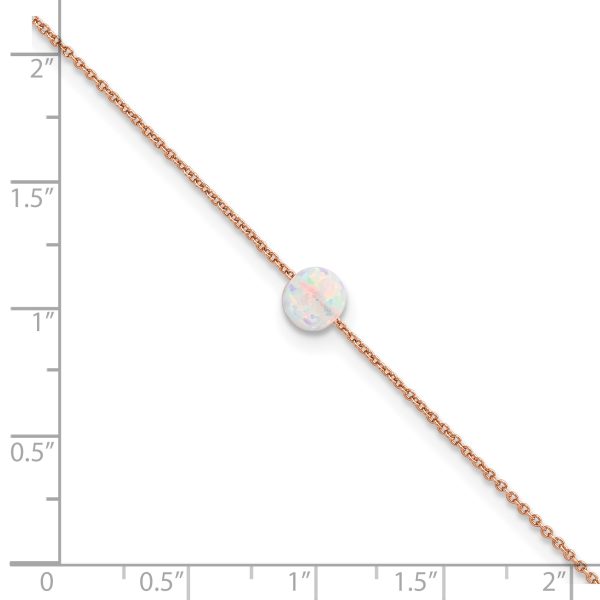 Sterling Silver Rose-tone White Created Opal 9in Plus 2 in ext. Anklet - Image 3