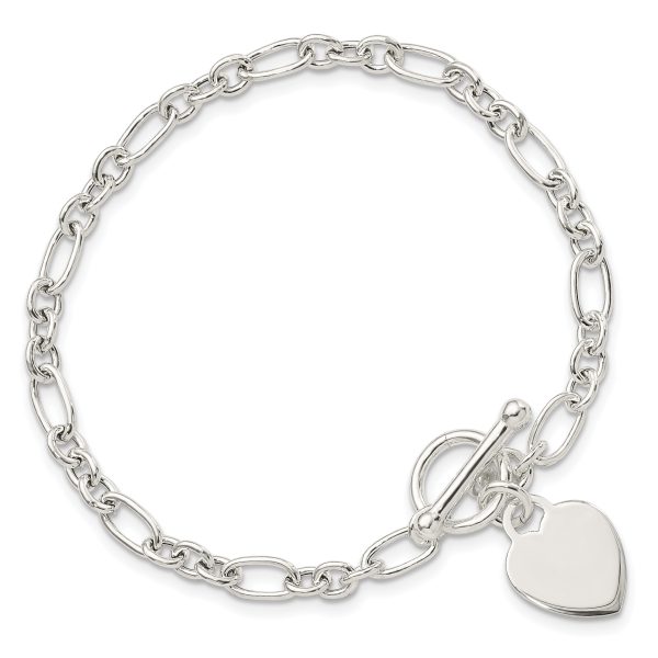 Sterling Silver Polished Heart Charm Fancy Link Bracelet - Image 3