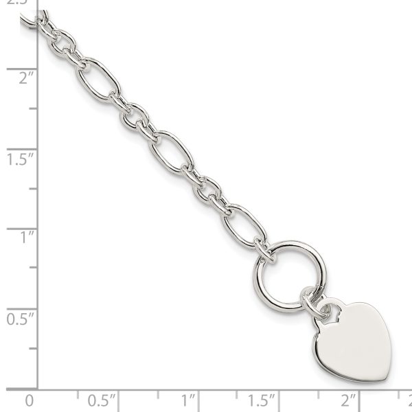 Sterling Silver Polished Heart Charm Fancy Link Bracelet - Image 2