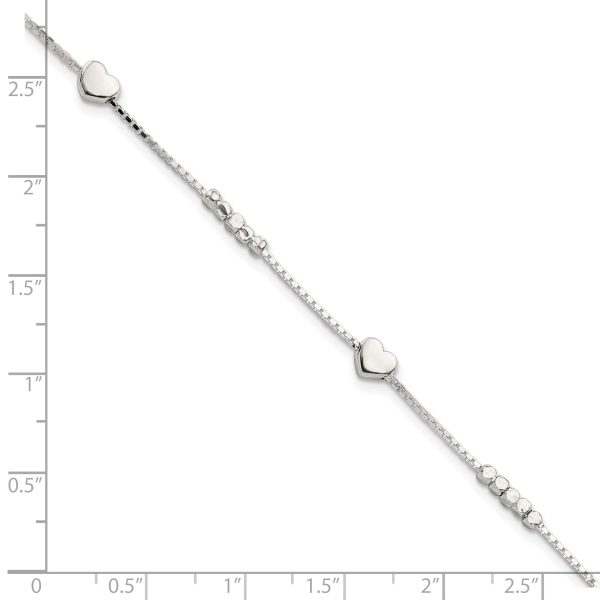 Sterling Silver Fancy Bead & Heart w/ 1in ext Bracelet - Image 2