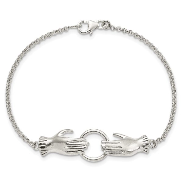 Sterling Silver Polished Hands Holding Ring Bracelet - Image 3