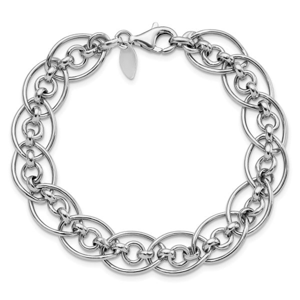 Sterling Silver Rhodium-plated Polished Oval & Circle 7.75in Link Bracelet - Image 3