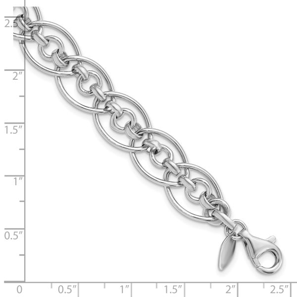 Sterling Silver Rhodium-plated Polished Oval & Circle 7.75in Link Bracelet - Image 2