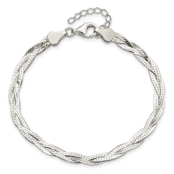 Sterling Silver Polished 3-strd Braided 7in w/1in ext. Bracelet - Image 3