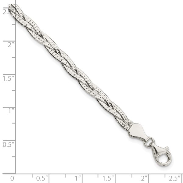 Sterling Silver Polished 3-strd Braided 7in w/1in ext. Bracelet - Image 2