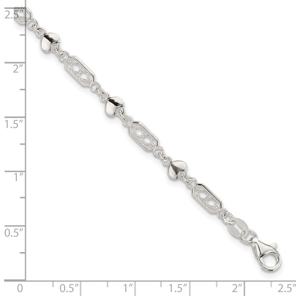 Sterling Silver Fancy Heart Link Bracelet - Image 2
