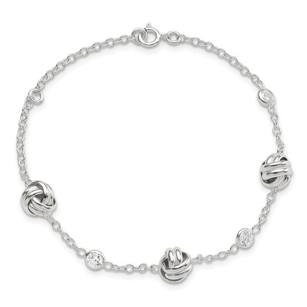 Sterling Silver Rhod-plated Polished Knotted CZ w/1.25 in ext Bracelet - Image 3