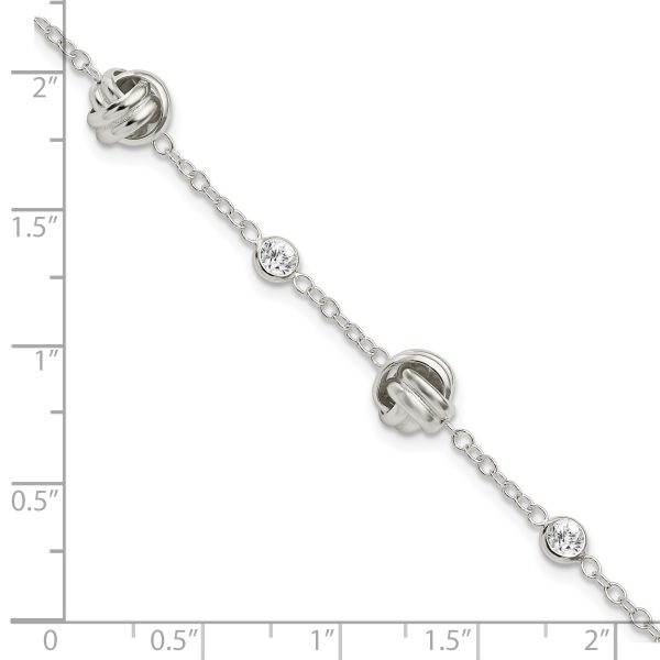 Sterling Silver Rhod-plated Polished Knotted CZ w/1.25 in ext Bracelet - Image 2