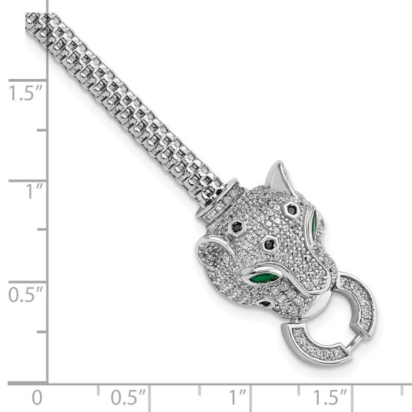 Sterling Silver Rhodium-plated Polished CZ Cheetah Head Bracelet - Image 2