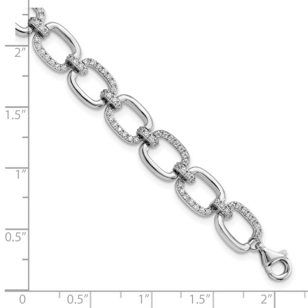 Sterling Silver Rhodium-plated Polished CZ Square Link 7.75 in Bracelet - Image 2