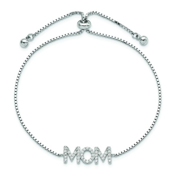 Sterling Silver Polished Rhodium-plated Pav? CZ MOM Adjustable Bracelet - Image 3