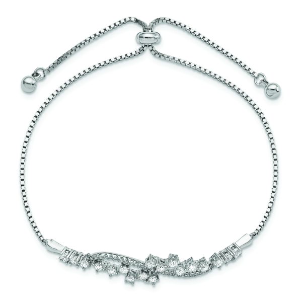 Sterling Silver Polished Rhodium-plated CZ Adjustable Bracelet - Image 3