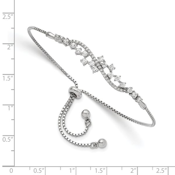 Sterling Silver Polished Rhodium-plated CZ Adjustable Bracelet - Image 2