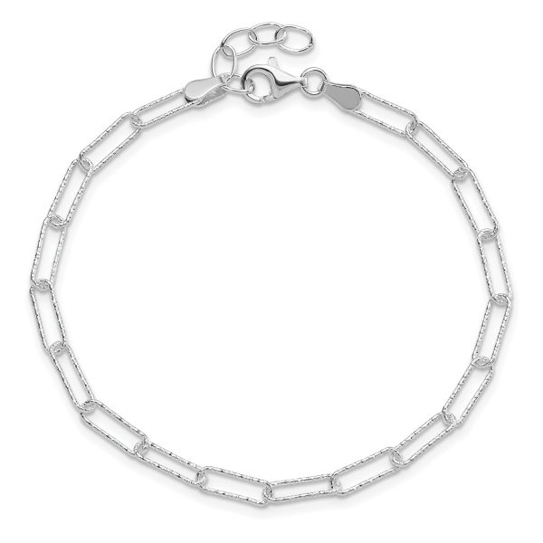 Sterling Silver Rhodium-plated D/C Fancy Link w/.75 in Ext Bracelet - Image 3