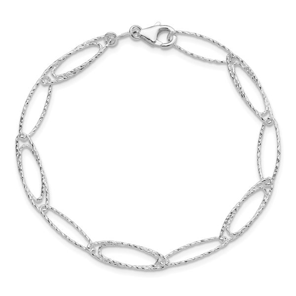 Sterling Silver Rhodium-plated Polished D/C Fancy Link Bracelet - Image 3