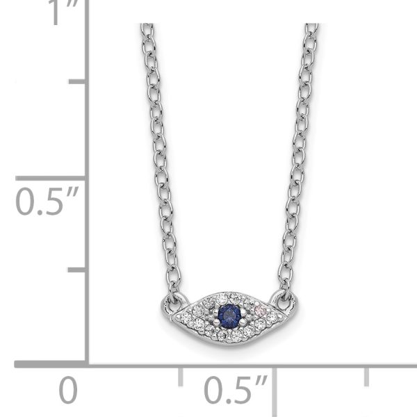 Sterling Silver Rhodium-plated Polished Blue & White CZ Eye Necklace - Image 2