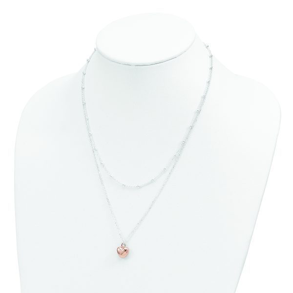 Sterling Silver & Rose-tone Beaded Heart Adjustable Necklace - Image 3