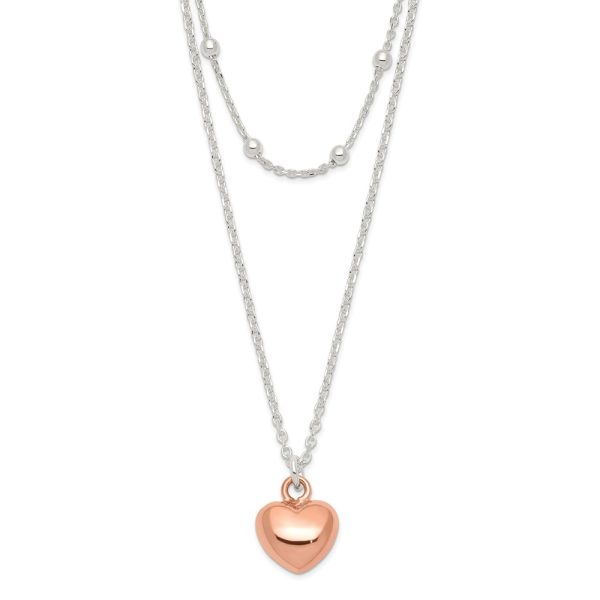 Sterling Silver & Rose-tone Beaded Heart Adjustable Necklace