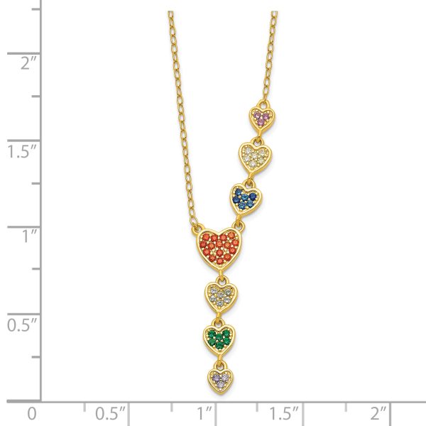 Sterling Silver Gold-tone Multicolor CZ Hearts 16.75 inch Necklace - Image 2