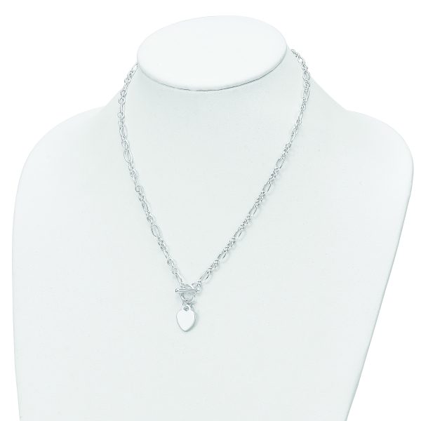 Sterling Silver Polished Heart Charm Fancy Link Necklace - Image 3