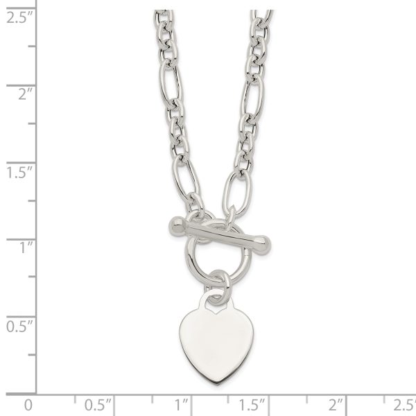 Sterling Silver Polished Heart Charm Fancy Link Necklace - Image 2