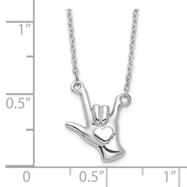 Sterling Silver Rhodium-plated I Love You Hand Signal Necklace - Image 2