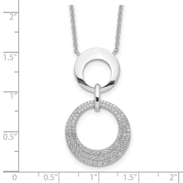 Sterling Silver Rhodium-plated  CZ Intertwined Circles w/2 in ext. Necklace - Image 2