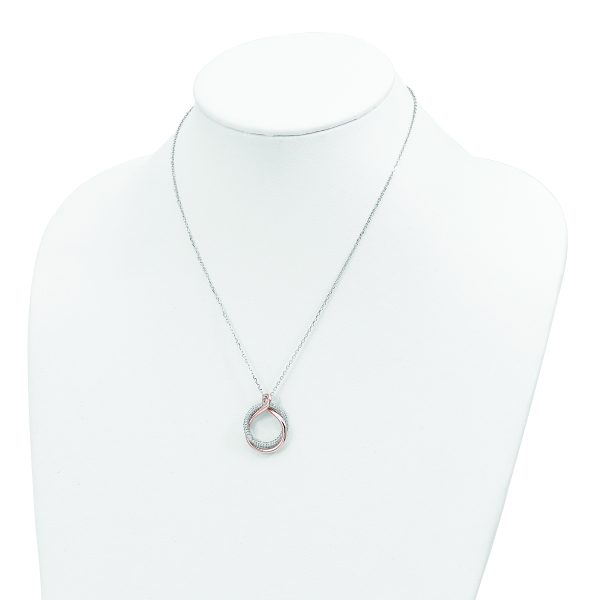 Sterling Silver Rose-tone Polished Pave CZ Twist w/2 in ext. Necklace - Image 3