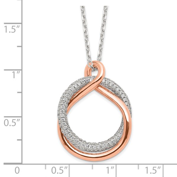 Sterling Silver Rose-tone Polished Pave CZ Twist w/2 in ext. Necklace - Image 2