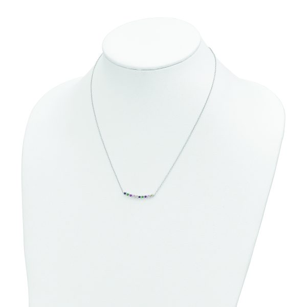 Sterling Silver Rhodium-plated Polished Multi-color CZ Bar Necklace - Image 3