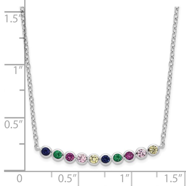 Sterling Silver Rhodium-plated Polished Multi-color CZ Bar Necklace - Image 2