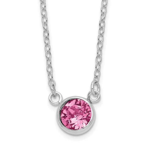 Sterling Silver Rhodium-plated Pink Crystal 18.5in Necklace