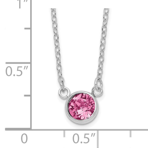 Sterling Silver Rhodium-plated Pink Crystal 18.5in Necklace - Image 2