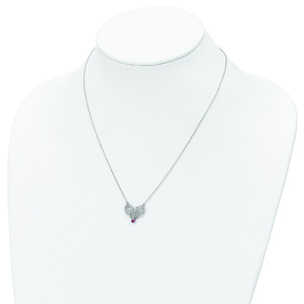 Sterling Silver Rhodium-plated Polished July Bow CZ Birthstone Necklace - Image 3