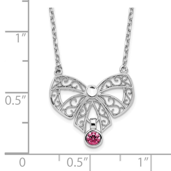 Sterling Silver Rhodium-plated Polished July Bow CZ Birthstone Necklace - Image 2