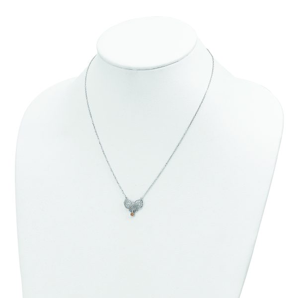 Sterling Silver Rhodium-plated Polished Nov. Bow CZ Birthstone Necklace - Image 3