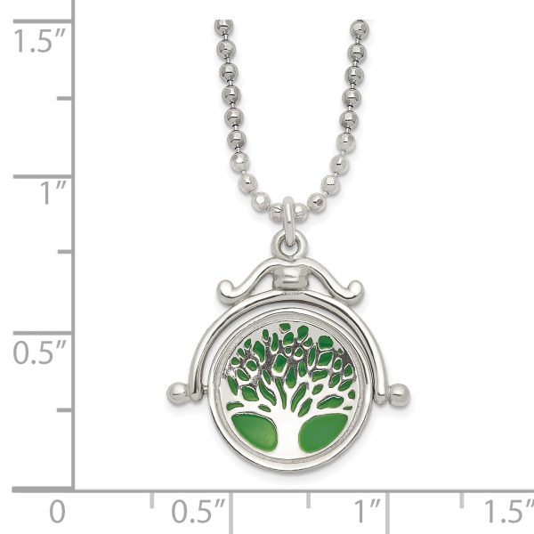 Sterling Silver Polished Reversible Enameled Tree of Life Necklace - Image 2