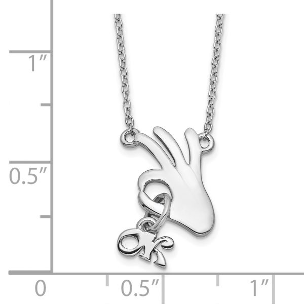 Sterling Silver Rhodium-plated Hand Gesture OK w/dangle OK Necklace - Image 2