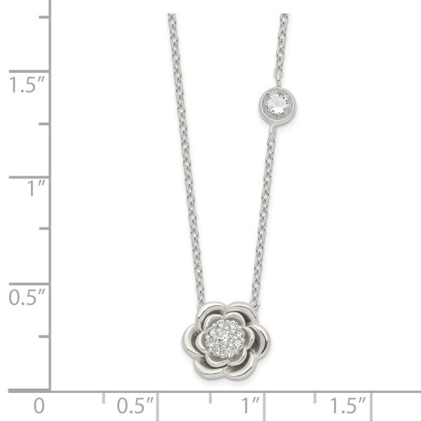 Sterling Silver Polished Floral CZ Necklace - Image 2